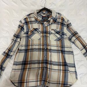 BURLEBO Plaid Button-Down in Navy, Cream & Tan